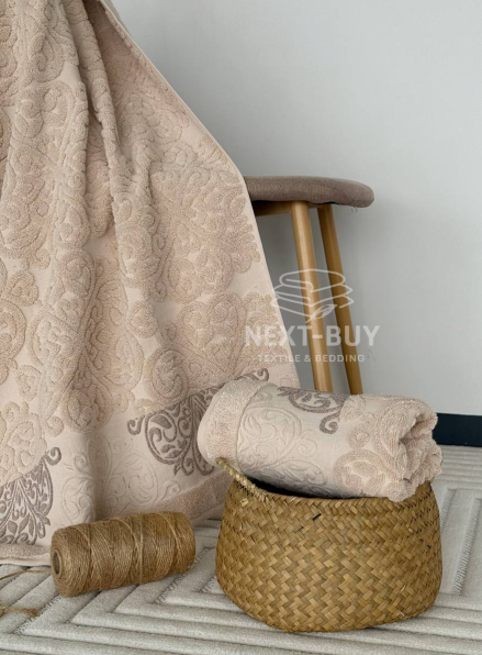 Рушники Royal Ornament bej – Туреччина, 100% бавовна, беж з об’ємним візерунком 2шт