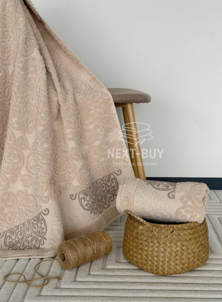 Рушники Royal Ornament bej – Туреччина, 100% бавовна, беж з об’ємним візерунком 2шт