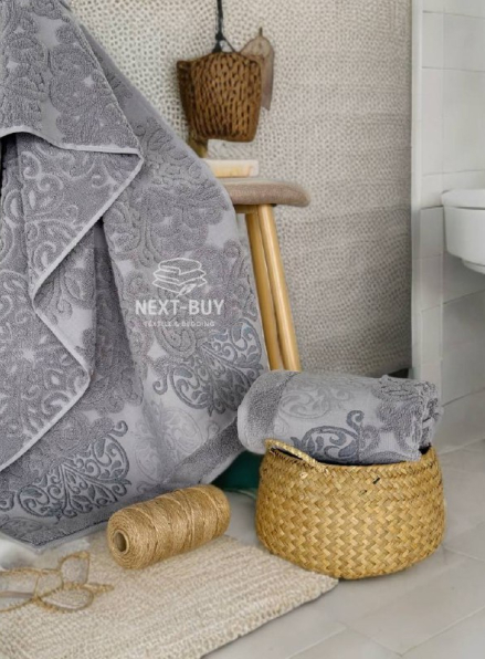 Рушники Royal Ornament Gri – Туреччина, 100% бавовна, сірий з об’ємним візерунком 2шт