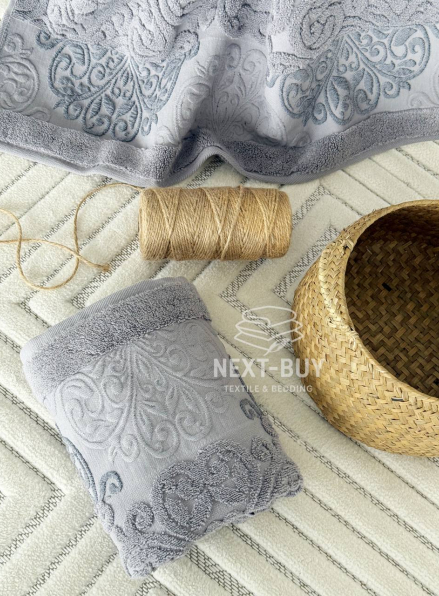 Рушники Royal Ornament Gri – Туреччина, 100% бавовна, сірий з об’ємним візерунком 2шт