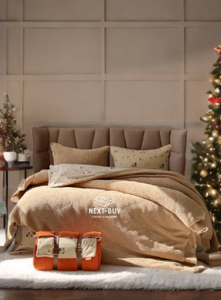 Зимовий комплект постільної білизни двосторонній Wooden Kahve полуторний Туреччина