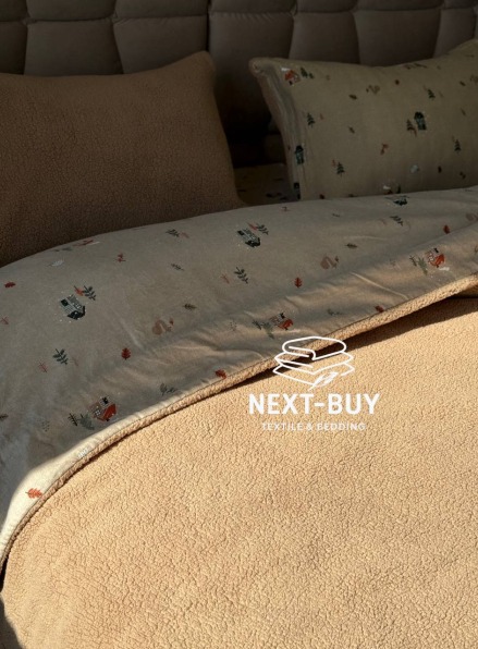 Зимовий комплект постільної білизни двосторонній Wooden Kahve полуторний Туреччина