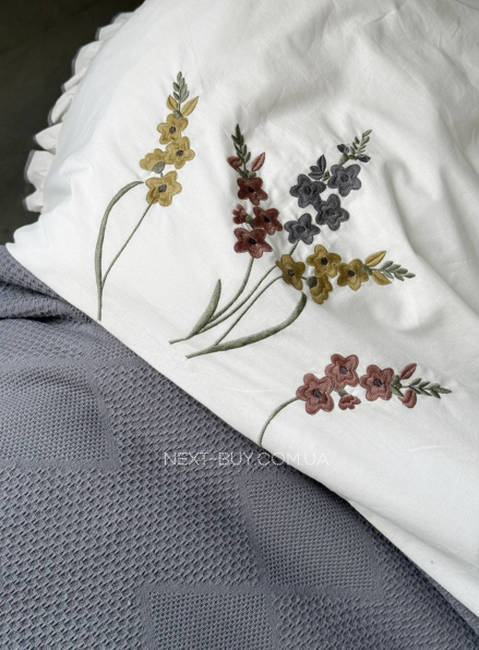 Постільна білизна з вишивкою і піке Saheser Eveline antrasit євро 200х220