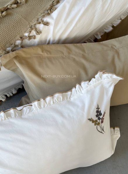 Постільна білизна з вишивкою і піке Saheser Eveline haki євро 200х220