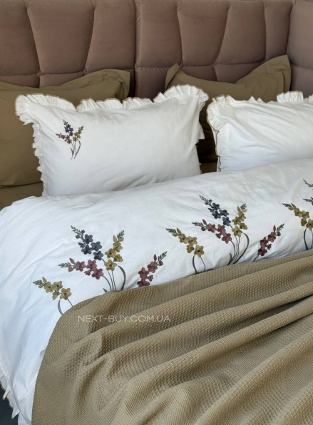 Постільна білизна з вишивкою і піке Saheser Eveline haki євро 200х220