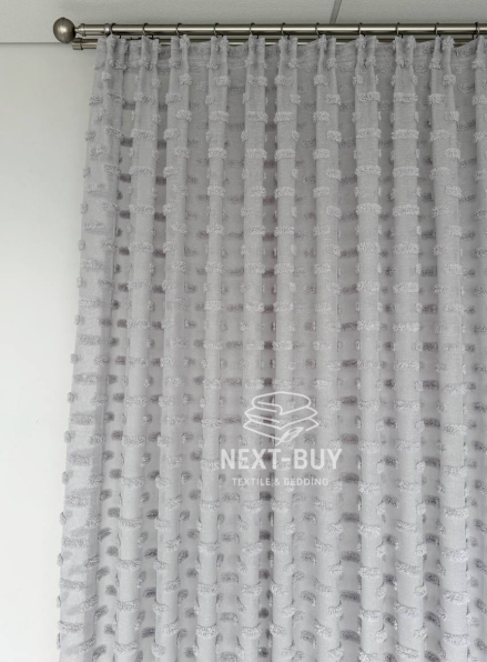 Тюль льон сірий з 3D м’якими помпонами Linen Grey Boho Chic Туреччина