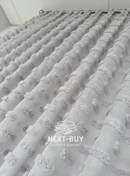 Тюль льон сірий з 3D м’якими помпонами Linen Grey Boho Chic Туреччина