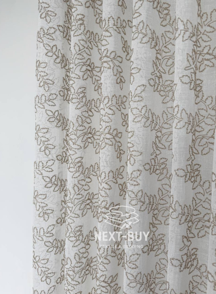 Тюль білий льон з бежевим візерунком Autumn Leaves – Туреччина