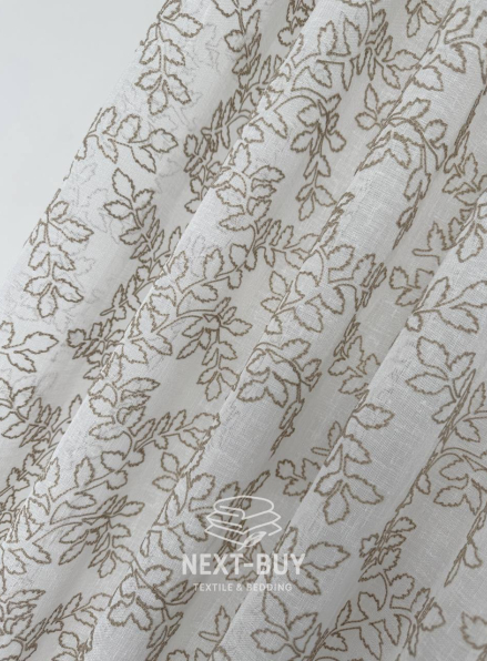 Тюль білий льон з бежевим візерунком Autumn Leaves – Туреччина