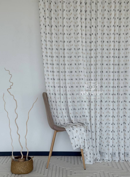 Тюль Linen Dots Harmony з 3D помпонами Anthracite & Beige – Туреччина