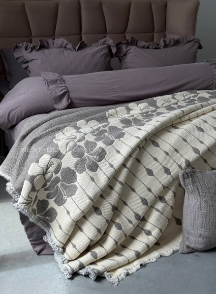 Муслінове покривало з наволочками Saheser Sole Gri євро Туреччина