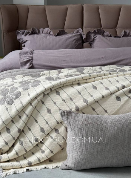 Муслінове покривало з наволочками Saheser Sole Gri євро Туреччина