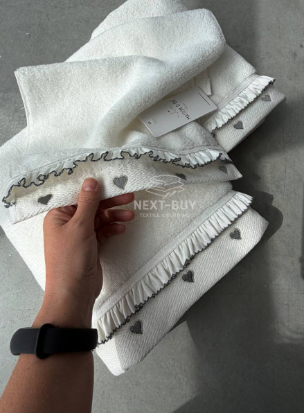 Премиальный набор полотенец Maison D’or Ruffle Love Ecru-Grey, 100% хлопок, Турция, luxury подарок