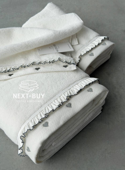 Премиальный набор полотенец Maison D’or Ruffle Love Ecru-Grey, 100% хлопок, Турция, luxury подарок