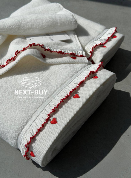 Премиальный набор полотенец Maison D’or Ruffle Love Ecru-Red, 100% хлопок, подарок luxury уровня