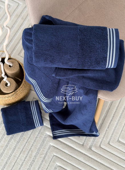 Набор махровых полотенец Puraligne Navy Soft Cotton Maison D’or | 100% хлопок | 3 полотенца Luxury Set