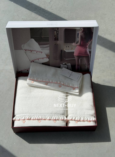 Премиальный набор полотенец Maison D’or Ruffle Love Ecru-Rose, 100% хлопок, подарочный luxury набор