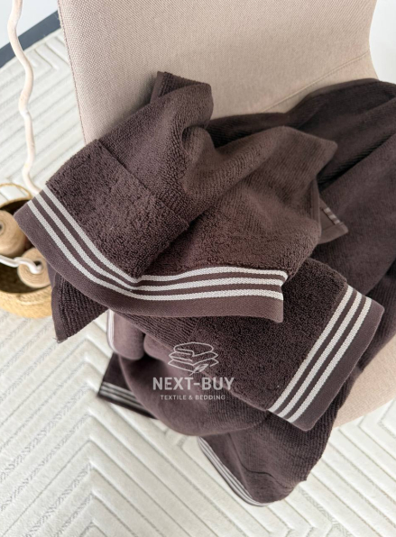 Набір махрових рушників Puraligne Brown Soft Cotton Maison D’or | коричневий | 100% бавовна | 3 рушники Premium Gift Set