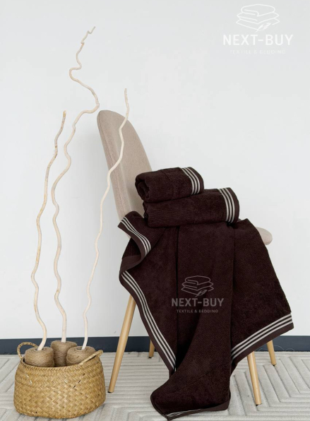 Набір махрових рушників Puraligne Brown Soft Cotton Maison D’or | коричневий | 100% бавовна | 3 рушники Premium Gift Set
