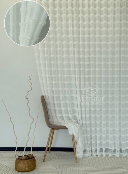 Тюль білий льон у смужку з 3D Linen Snow White Туреччина