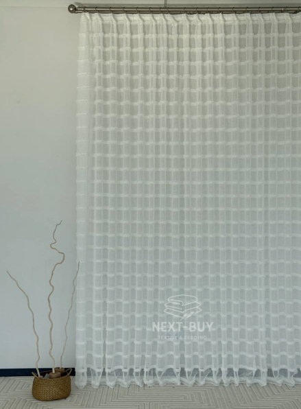 Тюль білий льон у смужку з 3D Linen Snow White Туреччина