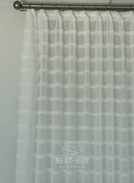 Тюль білий льон у смужку з 3D Linen Snow White Туреччина