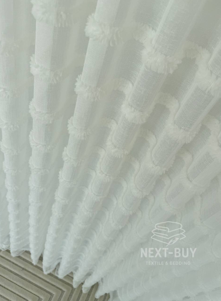 Тюль білий льон у смужку з 3D Linen Snow White Туреччина