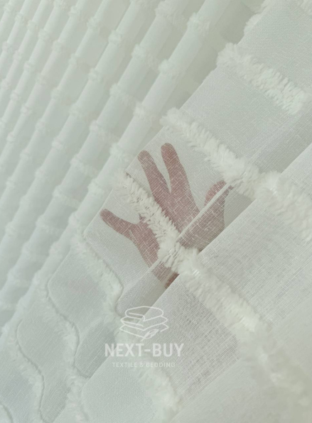 Тюль білий льон у смужку з 3D Linen Snow White Туреччина