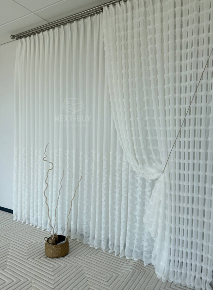 Тюль білий льон з квітковою вишивкою Pure Blossom Sheer Італія