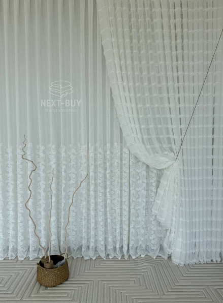 Тюль білий льон з квітковою вишивкою Pure Blossom Sheer Італія