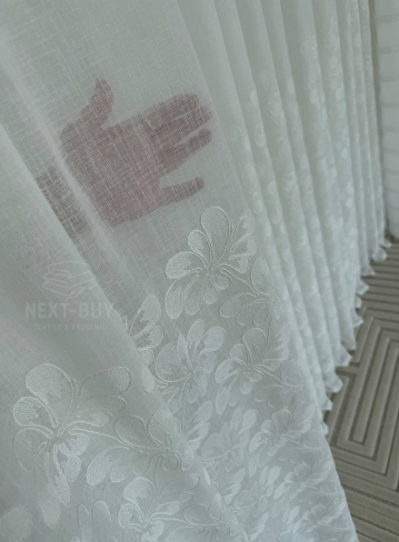 Тюль білий льон з квітковою вишивкою Pure Blossom Sheer Італія