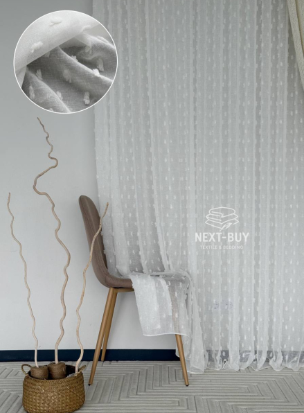 Тюль білий льон з 3D помпонами Linen Pom Veil Туреччина