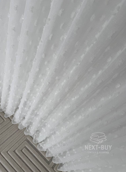 Тюль білий льон з 3D помпонами Linen Pom Veil Туреччина