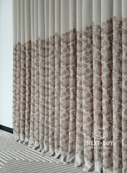 Тюль льон з квітковою вишивкою Amelia Coffee Bloom Італія