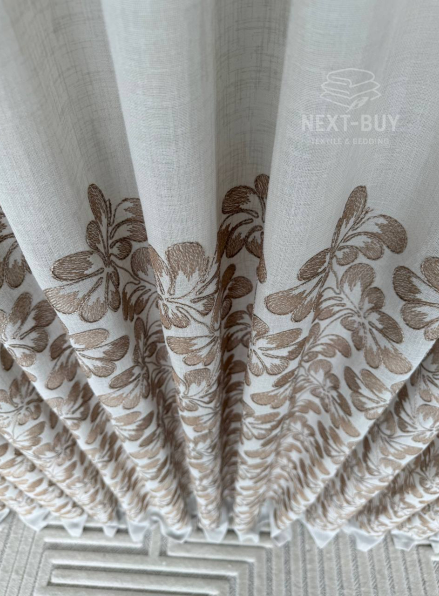 Тюль льон з квітковою вишивкою Amelia Coffee Bloom Італія