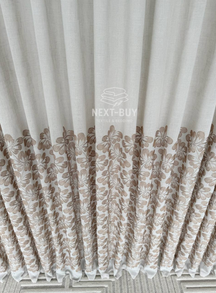 Тюль льон з квітковою вишивкою Amelia Coffee Bloom Італія