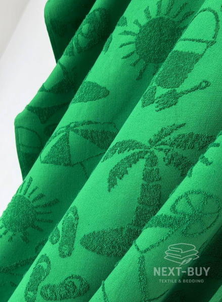 Пляжное полотенце MIAMI Green Maison D’or 100×200 см 100% хлопок махра, зелёный, жаккард, с бахромой, premium Турция