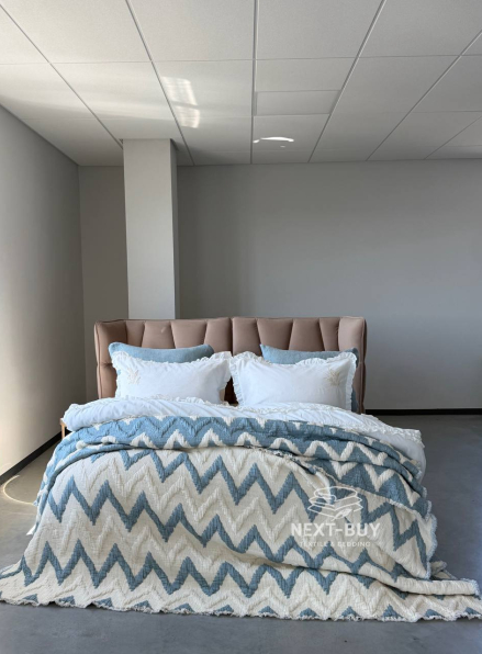 Двустороннее муслиновое покрывало Saheser Loren Blue 240×260 см + наволочки | 100% хлопок, жаккард, Турция