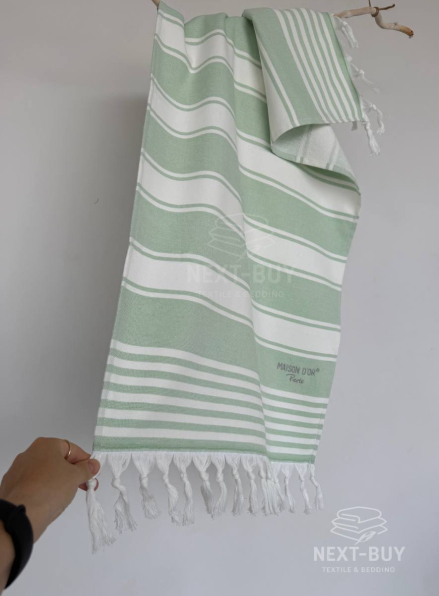 Рушник з китицями Maison D’or Primavera Beach Green White 50×100 см жаккард, махра бавовна Туреччина