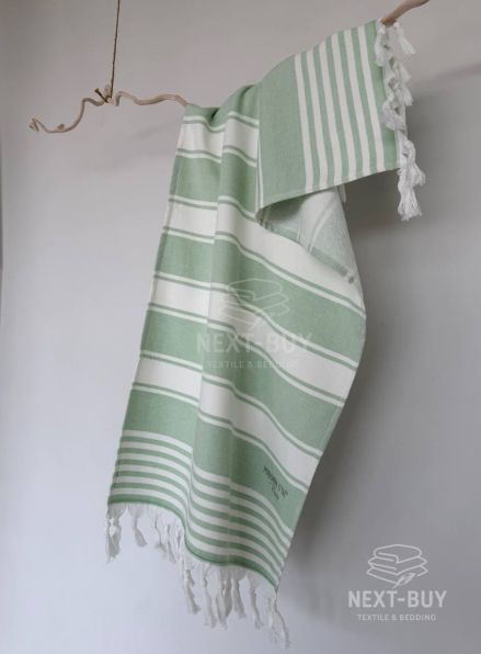 Рушник з китицями Maison D’or Primavera Beach Green White 50×100 см жаккард, махра бавовна Туреччина