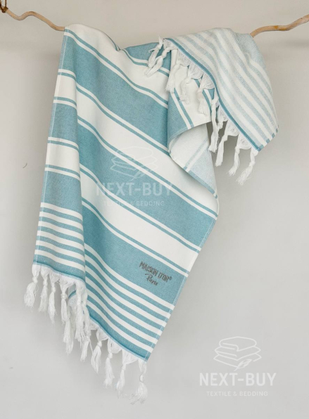 Махровий рушник з китицями Maison D’or Primavera Turquoise White 50×100 см жаккард, 100% бавовна, Туреччина