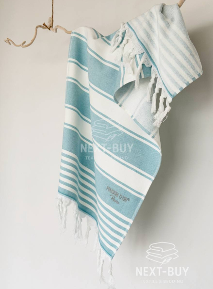 Махровий рушник з китицями Maison D’or Primavera Turquoise White 50×100 см жаккард, 100% бавовна, Туреччина
