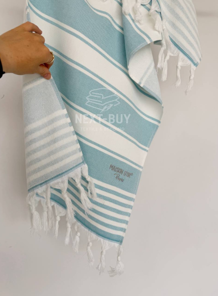 Махровий рушник з китицями Maison D’or Primavera Turquoise White 50×100 см жаккард, 100% бавовна, Туреччина