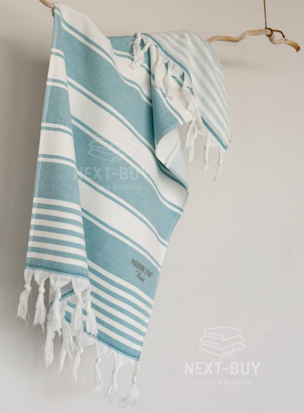 Махровий рушник з китицями Maison D’or Primavera Turquoise White 50×100 см жаккард, 100% бавовна, Туреччина