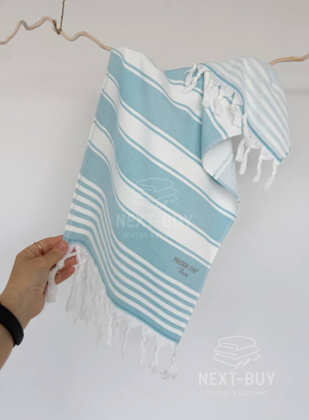 Махровий рушник з китицями Maison D’or Primavera Turquoise White 50×100 см жаккард, 100% бавовна, Туреччина