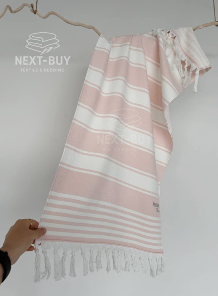 Жаккардовий рушник з бахромою Maison D’or PRIMAVERA Beach Towel Rose White 50×100 см | 100% бавовна, махра + жаккард