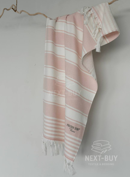 Жаккардовий рушник з бахромою Maison D’or PRIMAVERA Beach Towel Rose White 50×100 см | 100% бавовна, махра + жаккард