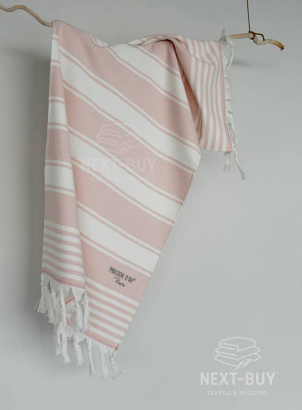 Жаккардовий рушник з бахромою Maison D’or PRIMAVERA Beach Towel Rose White 50×100 см | 100% бавовна, махра + жаккард