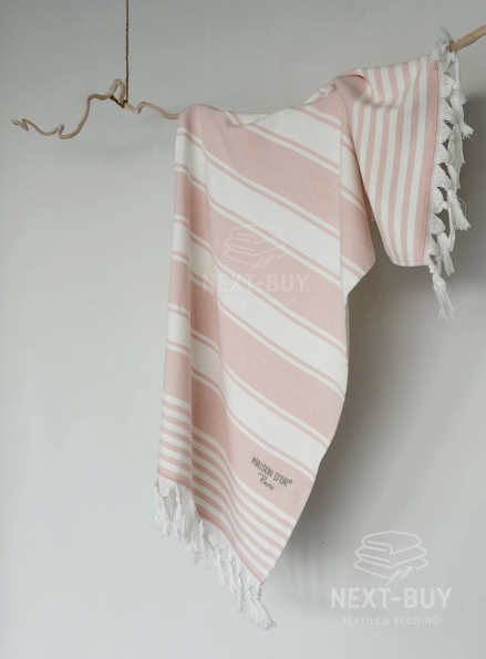 Жаккардовий рушник з бахромою Maison D’or PRIMAVERA Beach Towel Rose White 50×100 см | 100% бавовна, махра + жаккард