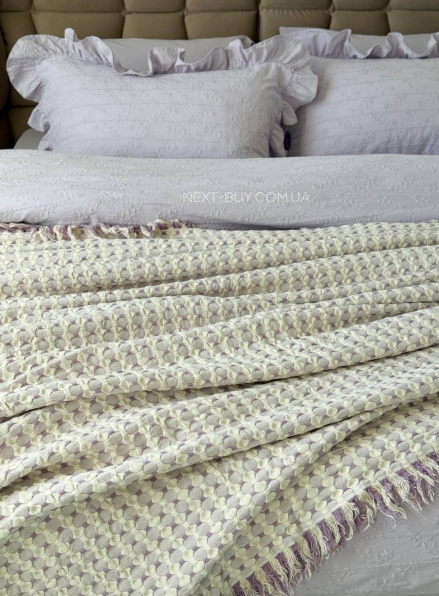 Легкий плед жатка з бахромою Maison D'or Paris Melodia фіолетовий 220х240